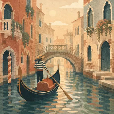 Romantic Gondola on Venetian Canal at Dawn