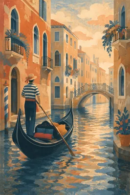Romantic Gondola on Venetian Canal at Dawn