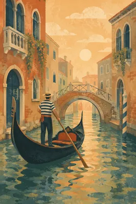Romantic Venetian Gondola at Sunrise Canal