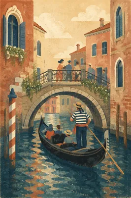 Gondola Beneath Venetian Canal Footbridge