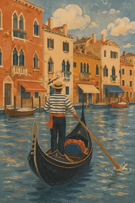 Romantic Gondola Along Venetian Canal
