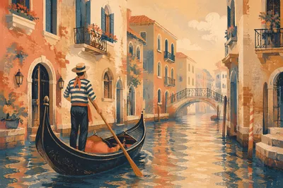 Romantic Gondola Canal at Golden Morning