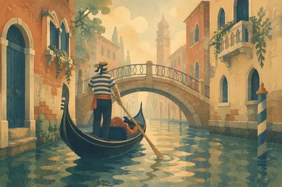 Romantic Venetian Gondola at Sunrise Canal