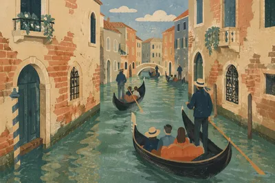 Venetian Gondolas on a Historic Canal