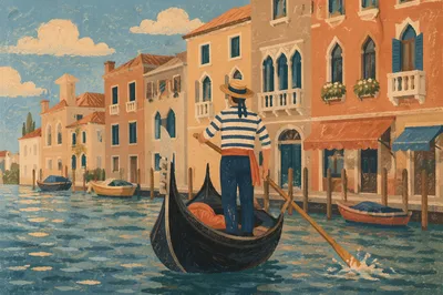 Gondola on Canal with Venetian Architecture