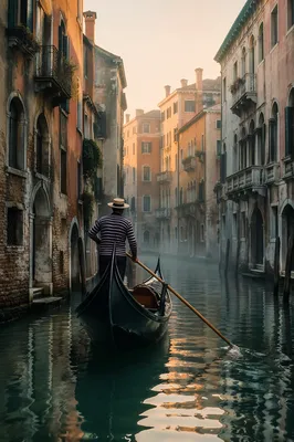 Romantic Gondola Through Misty Venetian Canal