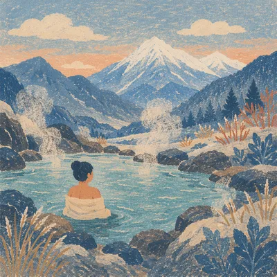 Steaming Mountain Hot Spring at Blue Hour