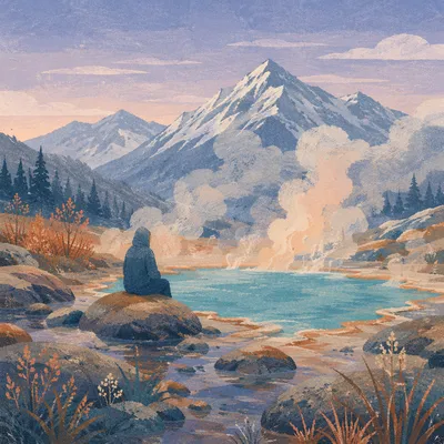 Steaming Mountain Hot Spring at Blue Hour