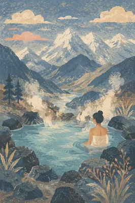Steaming Mountain Hot Spring at Blue Hour
