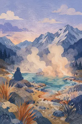 Steaming Mountain Hot Spring at Blue Hour