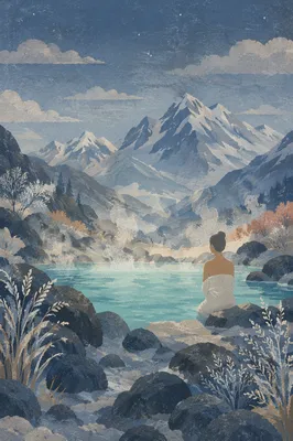 Steaming Mountain Hot Spring at Blue Hour