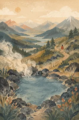 Secluded Mountain Hot Spring at Dawn