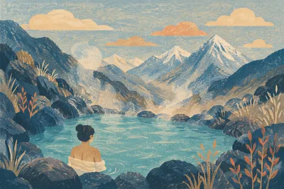 Steaming Mountain Hot Spring at Blue Hour