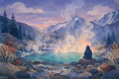 Steaming Mountain Hot Spring at Blue Hour