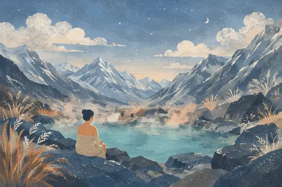 Steaming Mountain Hot Spring at Blue Hour