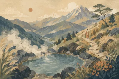 Secluded Mountain Hot Spring at Dawn