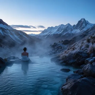 Steaming Mountain Hot Spring at Blue Hour