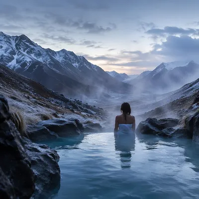 Steaming Mountain Hot Spring at Blue Hour