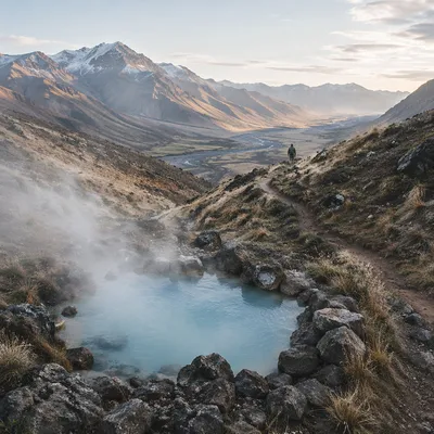 Secluded Mountain Hot Spring at Dawn