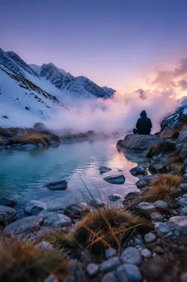 Steaming Mountain Hot Spring at Blue Hour