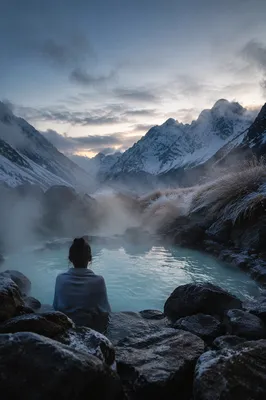 Steaming Mountain Hot Spring at Blue Hour