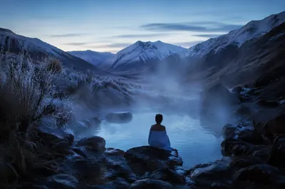 Steaming Mountain Hot Spring at Blue Hour