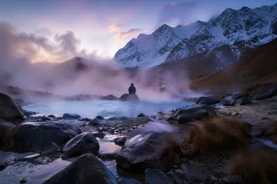 Steaming Mountain Hot Spring at Blue Hour