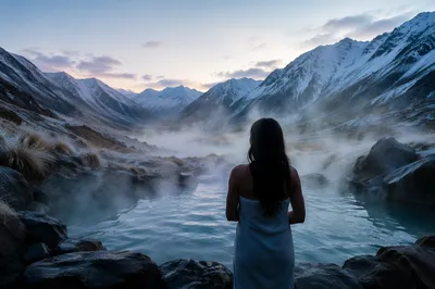 Steaming Mountain Hot Spring at Blue Hour