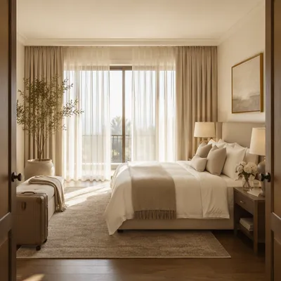 Serene Luxury Hotel Room Bedroom Interior