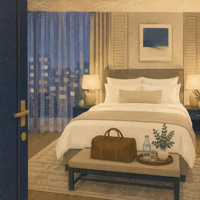 Serene Luxury Hotel Room at Blue Hour