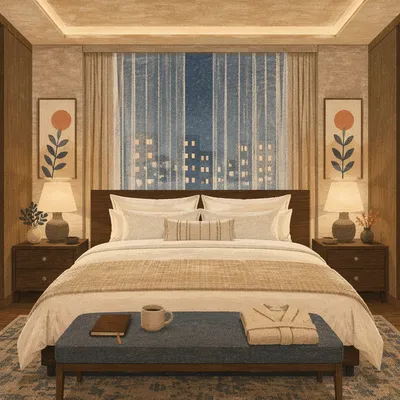 Luxury Hotel Bed at Blue Hour