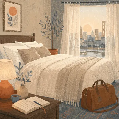 Luxury Hotel Bed at Peaceful Dawn