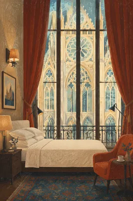 Luxury Hotel Bed with Gothic Stained Glass