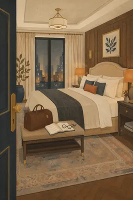 Luxury Hotel Bed at Blue Hour Dawn