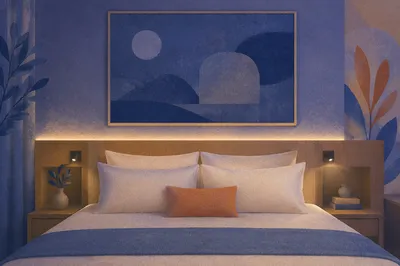 Luxury Hotel Bed in Evening Light