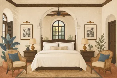 Luxury Boutique Hotel Bedroom with Arched Window