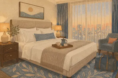 Luxury Hotel Room Bed at Blue Hour