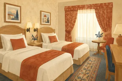 Luxury Twin Bed Hotel Room Interior