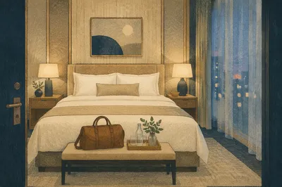Luxury Hotel Bed at Blue Hour