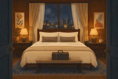 Luxury Hotel Bed at Restful Blue Hour