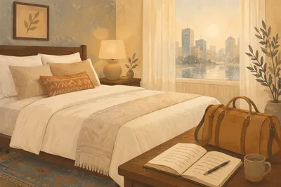 Luxury Hotel Bed at Peaceful Dawn