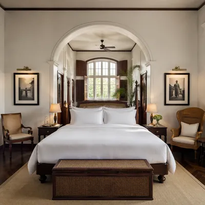 Luxury Boutique Hotel Bedroom with Arched Window