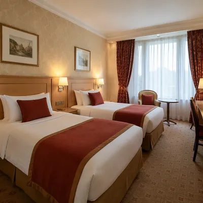Luxury Twin Bed Hotel Room Interior