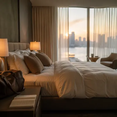Luxury Hotel Bed at Peaceful Dawn
