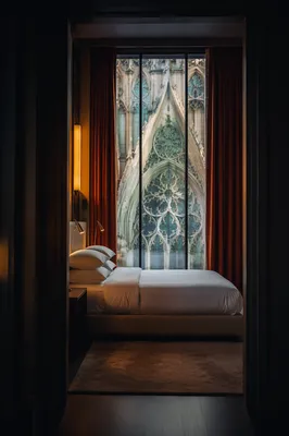 Luxury Hotel Room with Gothic Glass View
