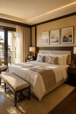 Luxury Hotel Bedroom with Morning Sunlight