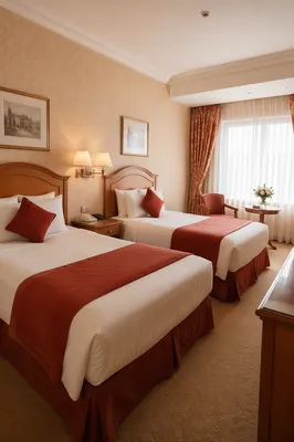 Luxury Twin Bed Hotel Room Interior