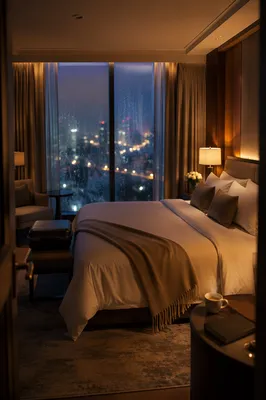 Luxury Hotel Bed at Blue Hour