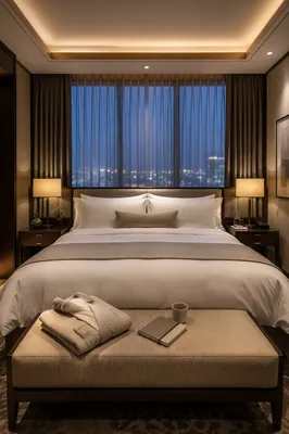 Luxury Hotel Bed at Blue Hour