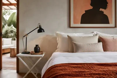 Luxury Boutique Hotel Bedroom with Terracotta Accents